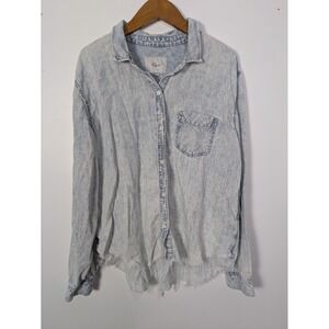 Rails Ingrid Raw Hem Top Women's XL Minimalist Button Down Acid Wash